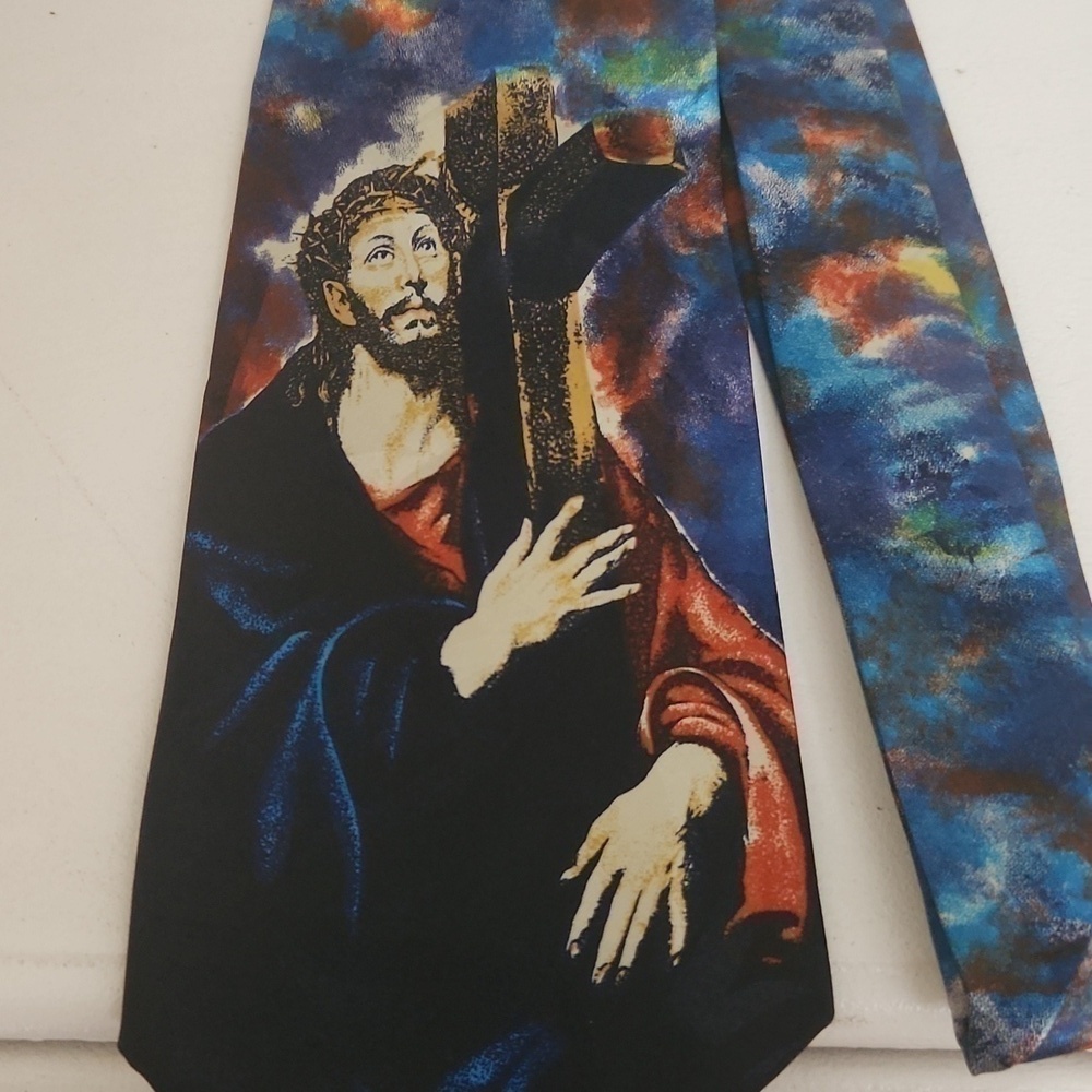 Jesus Carrying Cross A Rodgers Tie Christian Artsy Church Vintage - Picture 2 of 5